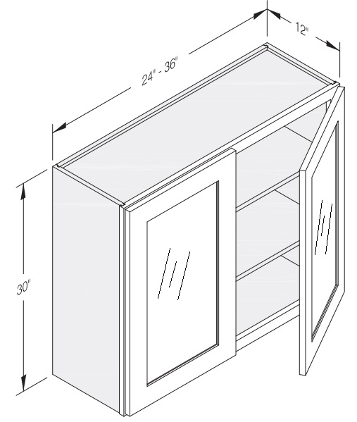Wall Cabinet 27" W x 12" D x 30" H Glass Door