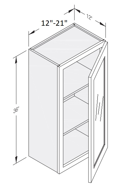 Wall Cabinet 36" W x 12" D x 36" H Glass Door